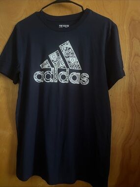 adidas Navy Tee with White Graphic Trefoil Logo